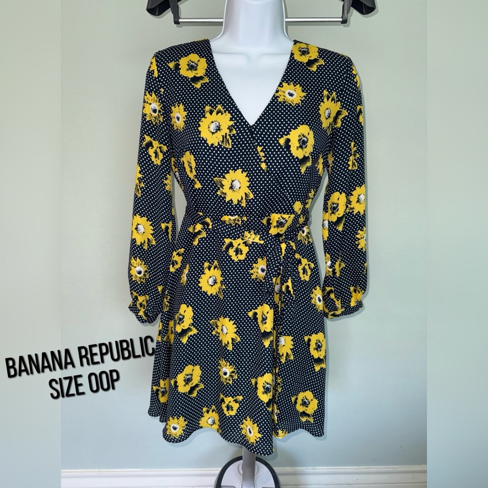 Banana Republic Long Sleeve Dress with Yellow Floral on Black